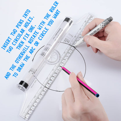 Frienda 2 Pieces Plastic Measuring Rolling Ruler Drawing Parallel Multifunctional Drafting Ruler for Architect Office Math(6 Inch, 12 Inch)