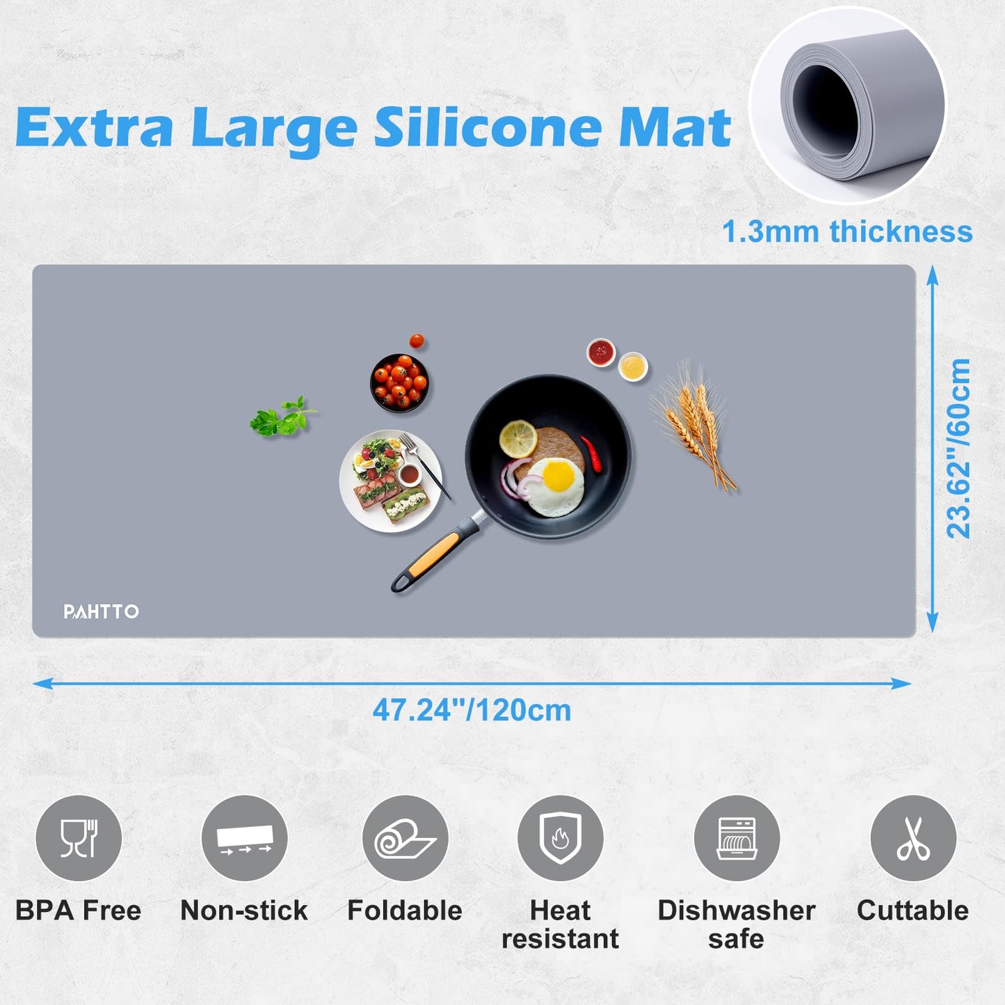 Silicone Mat for Kitchen Countertop, 47.2x23.6in Heat Resistant Kitchen Island Protector Mat, Extra Large Non-Slip Thickened Quartz Counter Heat Protector, Waterproof & Multipurpose