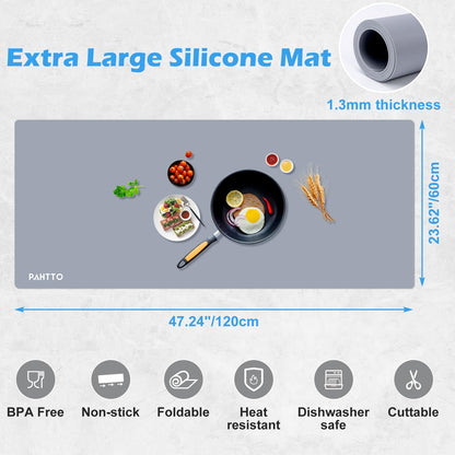 Silicone Mat for Kitchen Countertop, 47.2x23.6in Heat Resistant Kitchen Island Protector Mat, Extra Large Non-Slip Thickened Quartz Counter Heat Protector, Waterproof & Multipurpose