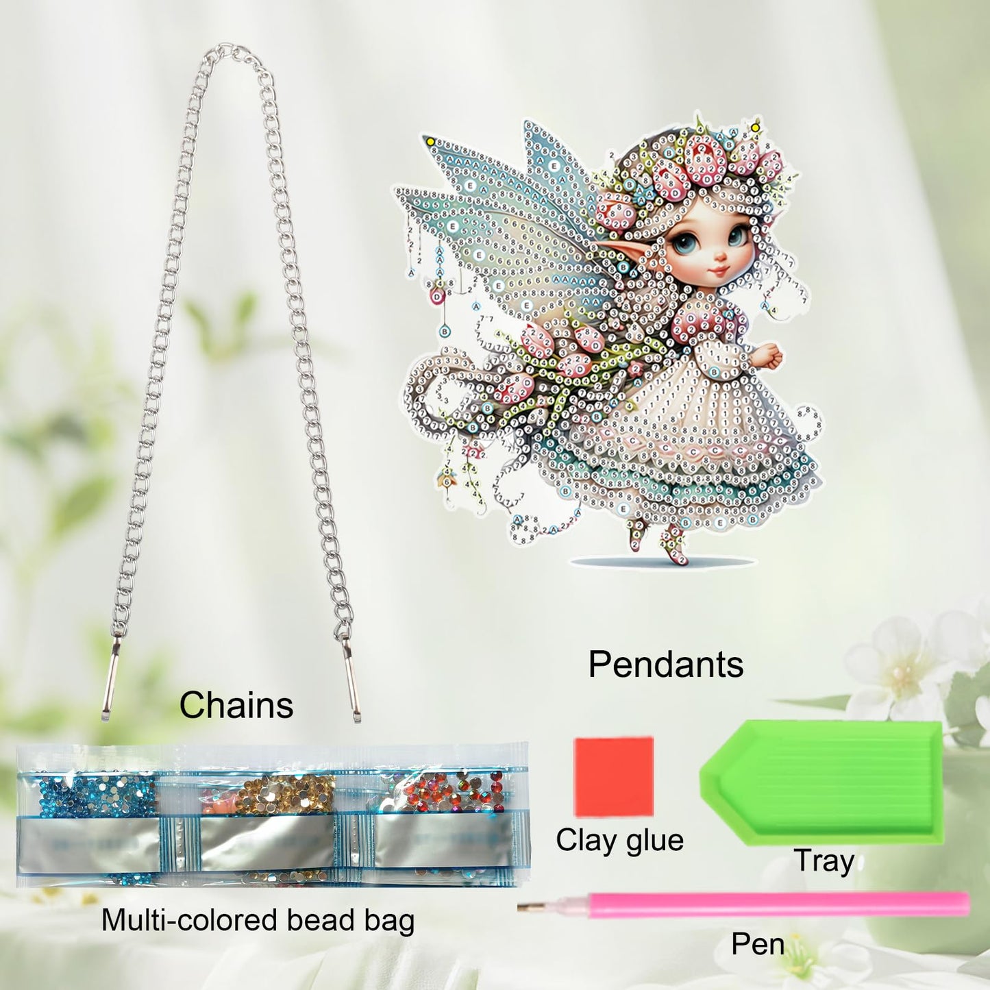 JZHYOAN Butterfly Fairy Diamond Painting Pendant Window Hanging Ornament Kit Diamond Art Tool Kit Crystal Art Elf Mosaic Making Kits Home Decor Pendant Cross Stitch Ornament Gem Arts Wind Chimes