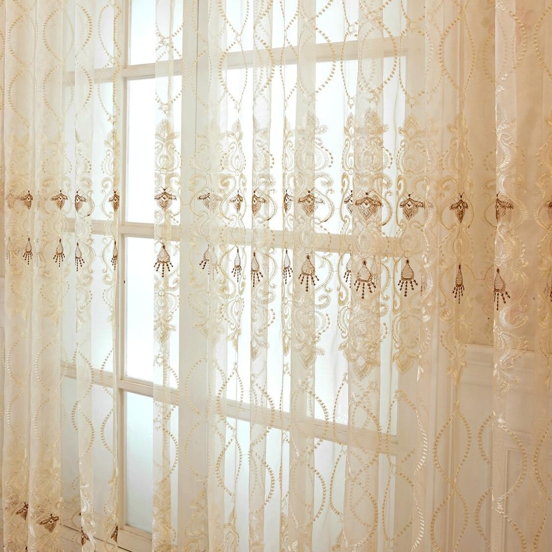 WINYY European Style Sheer Curtain, 1 Panel Voile Rod Pocket Top Window Drape for Bedroom Living Room, 52"x84"