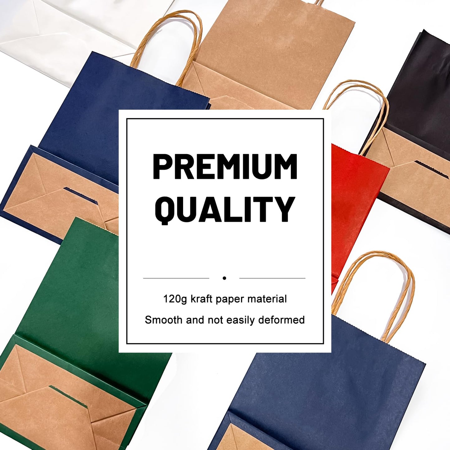 LIHOMR Gift Bags 8.25" x5.9 x3.15 100Pcs White Kraft Paper Bag with Handles for Small Business Christmas Bulk, Wedding, Party Favor, Shopping, Lunch, Halloween Trick-or-Treat Bags