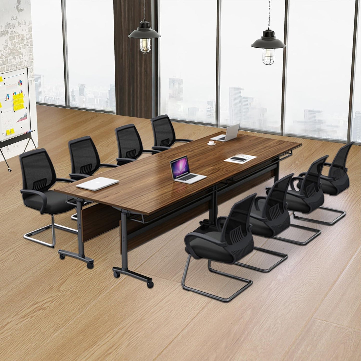 Folding Conference Tables,Flip Top Conference Room Tables,55.1 Inches Mobile Training Table with Silent Wheels,Modern Foldable Modular Boardroom Meeting Seminar Table for Office Classroom, 6 Pack