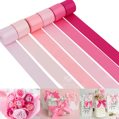 HUIHUANG Pink Ribbon 1-1/2" Satin Ribbon Assorted Pink/Hot Pink Satin Ribbons for Flower Bouquet, Gift Wrapping, Hair Bows Crafts, Wedding Bridal Shower Decor- 6 Rolls, Total 30 Yards