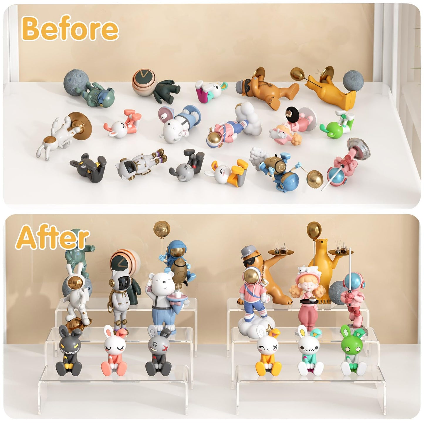 WEITELAI 6 PCS Clear Acrylic Display Risers, Acrylic Risers for Display, Transparent Rectangle Display Stand for Figures, Collectibles, Perfume, Jewelry, Desserts, Cosmetics