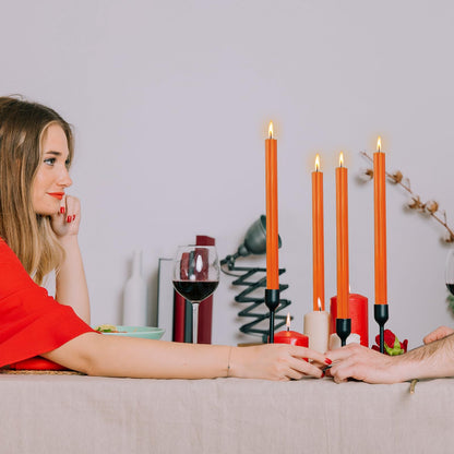 Unscented Taper Candles Dripless Long Orange Taper Candles Smokeless 10 Inch Roman Column Design Dinner Candlesticks for Home Decoration Holiday Gifts