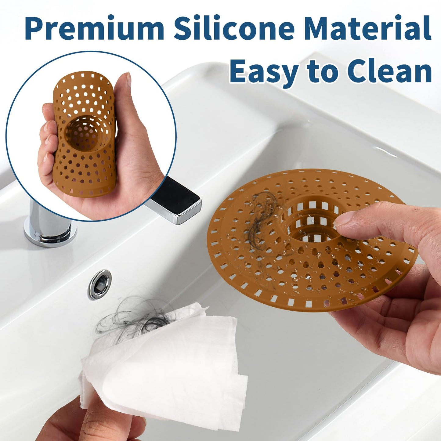 Bathtub Drain Hair Catcher,Tub Shower Drain Hair Trap/Strainer,3PCS Silicone Collapsible Tub Hair Catcher Drain Protector Designed for 1.47" to 1.75'' Regular Drains(Dark Gray)