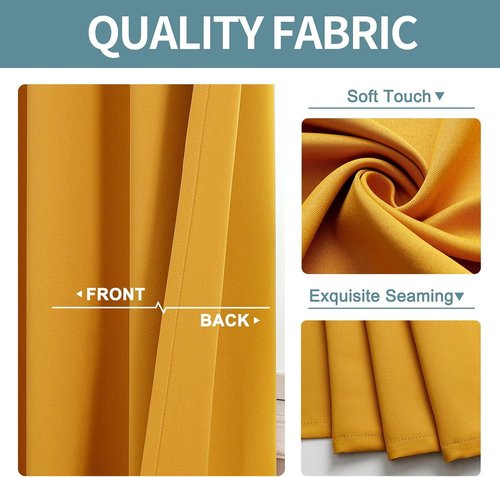 ChrisDowa Blackout Curtains - Thermal Insulated Grommet Room Darkening Panels, Mustard Yellow | 52W x 95L