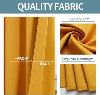 ChrisDowa Blackout Curtains - Thermal Insulated Grommet Room Darkening Panels, Mustard Yellow | 52W x 95L