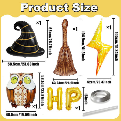 4pcs Magical Wizard Hat Balloons Magic Balloons Broom Balloon for Magic Themed Birthday Decorations Wizard Party Decor Magic Decor Graduation Party Poterss Baby Shower Party Supplies