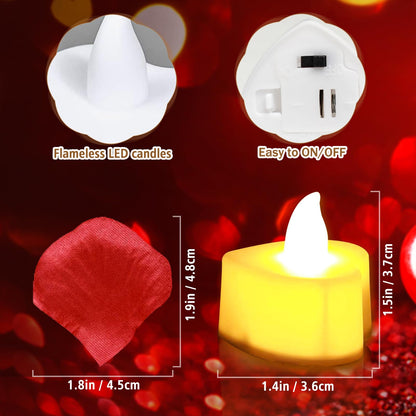 FloraSea 6000 PCS Artificial Rose Petals with 72 PCS Flameless LED Tea Lights Candles Decoration for Special and Romantic Night, Wedding Anniversary, Event, Party Decoration