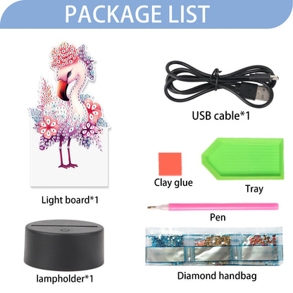 JISHSHAY Diamond Painting Night Light Diamond Art Table Lamps Gem Art LED Lights Gem Painting Desk Lamp Mosaic Kits for Adults DIY Kits for Adults Paint by Numbers with Special Drills Flamingo