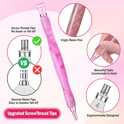 Sttargxing Diamond Painting Art Drill Bead Dot Pen Kit with Screw Steel Silver Metal Tip Nibs Placers Roller Tool Accessories,Ergonomic Diamond Art Pen for 5D Diamond Paint DIY