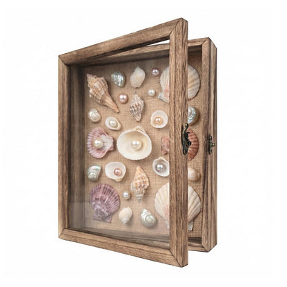 TILBLKUP Shadow Box Frame Display Case 8x10 Shadow Box with Linen Back, Real Glass Window Door with Hinge, Picture Frame for Memorabilia Medals Wedding Bouquet Collections, Memory Box for Keepsakes