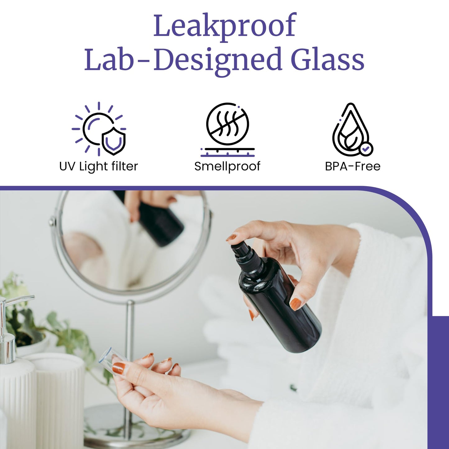 Infinity Jars 100 Ml (3.4 fl oz) Black Ultraviolet Glass Fine Mist Spray Bottle Cleaning Products Refillable Containers Homemade Perfume Blends Room, Sprays Bath Beauty Hair, Screw Top Bottles