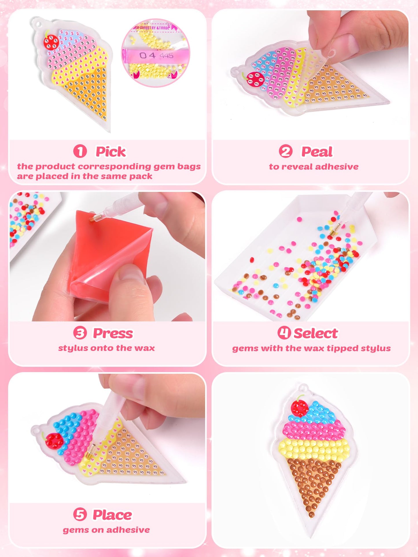 FUN LITTLE TOYS 24Pcs Diamond Art Kits, Diamond Painting Kits, Arts and Crafts for Kids Ages 6-12, Gem Art As Gifts Ideas for Girls and Boys, Small Diamond Painting Stickers, Kids Craft Age 6+