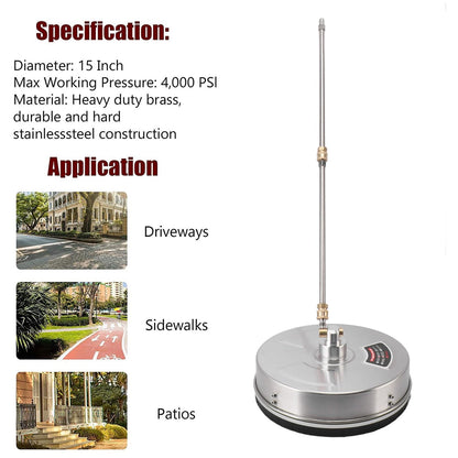 TRELVEX 13 Inch Stainless Steel Pressure Washer Surface Cleaner 4000 PSI with ExBar for Driveways and Sidewalks Pressure Washer Attachment, Defult