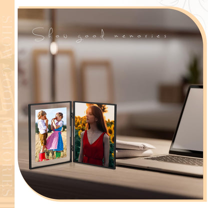 Sintuff 8" x 10'' Brass Double Picture Frame Clear Double Folding Hinged Frame Acrylic Memorial Photos Displayed Stand for Desktop Artwork Plants Specimen Graduation Christmas Gifts(Black)