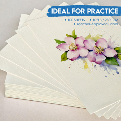 KOVIEDE 100 Sheets Watercolor Paper 8.5x11 Inch 102LB/230GSM Cold Press Practice Paper for Students and Beginners, Acid-Free Heavyweight Art Sheets for Painting, Printing, Scanning & Crafting