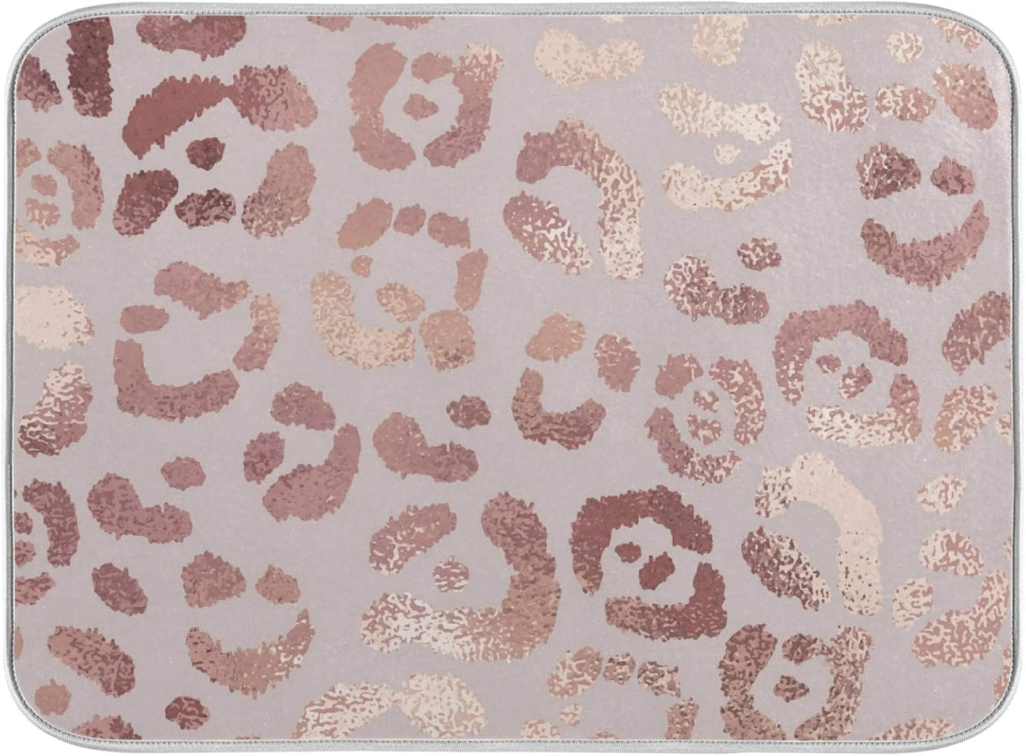 OREZI Absorbent Dish Drying Mat, Rose Golden Leopard Print, 16 x 18 Inches for Kitchen Counter
