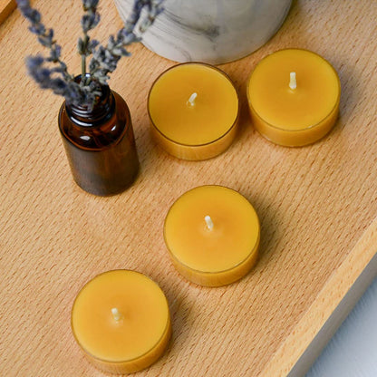 Natural Beeswax Tea Candles, DEYBBY 20 Pack Unscented Pure Organic Beeswax Candles in Clear Cup, Great for Home Decoration Bath Relaxation Emergency