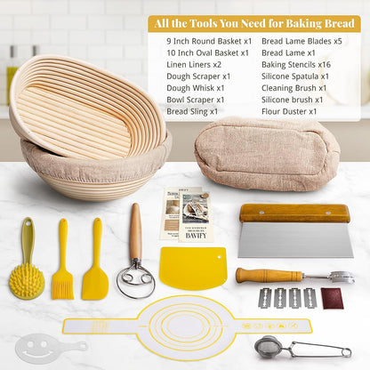 Skiennix Sourdough Starter Kit - Complete Bread Baking Set with Proofing Baskets & Tools