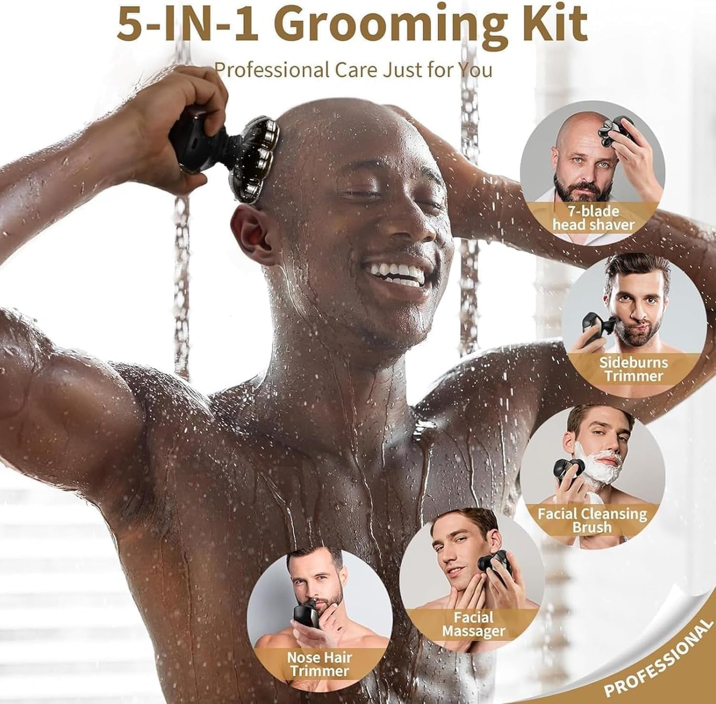 SHPAVVER Head Shavers for Bald Men: 5-in-1 Detachable Electric Razor - IPX7 Waterproof Wet Dry Shaving for Balder - LED Display & Precision Blades Rotary Shavers (Deep Black)