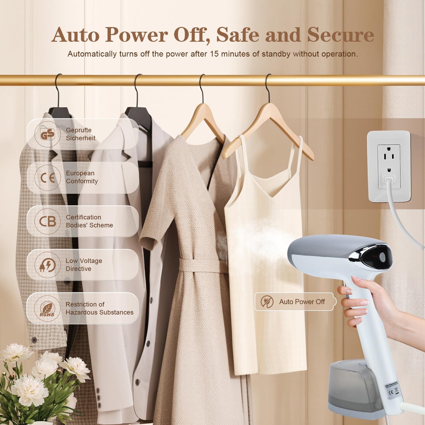 Steamer for Clothes Handheld Clothes Steamer 1300W Portable Garment Steamer Auto Shut-off 20-Second Fast Heat-up with Adjustable Steam 12.34oz Detachable Water Tank for Home Office Travel