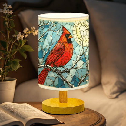 44memory Cardinal Table Lamp LED 3-Color Pressed Bedside, Cardinal Shade Lamp with Wood Base for Bedroom Living Room Desk Office TL01