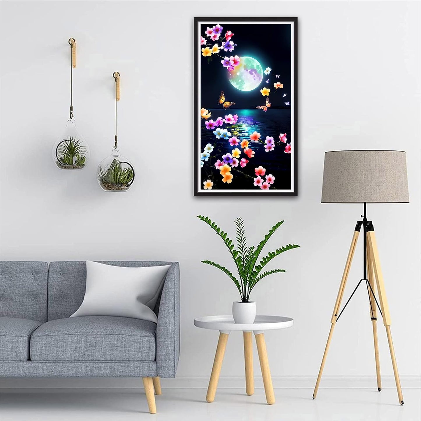 ZHUMUTO Large 5D Diamond Art Painting Kits for Adults,15.7x27.5inch Landscape Moon Flowers B DIY Full Round Drill Diamond Dots Large Size,Big Gem Art and Crafts for Home Wall Decor Gifts