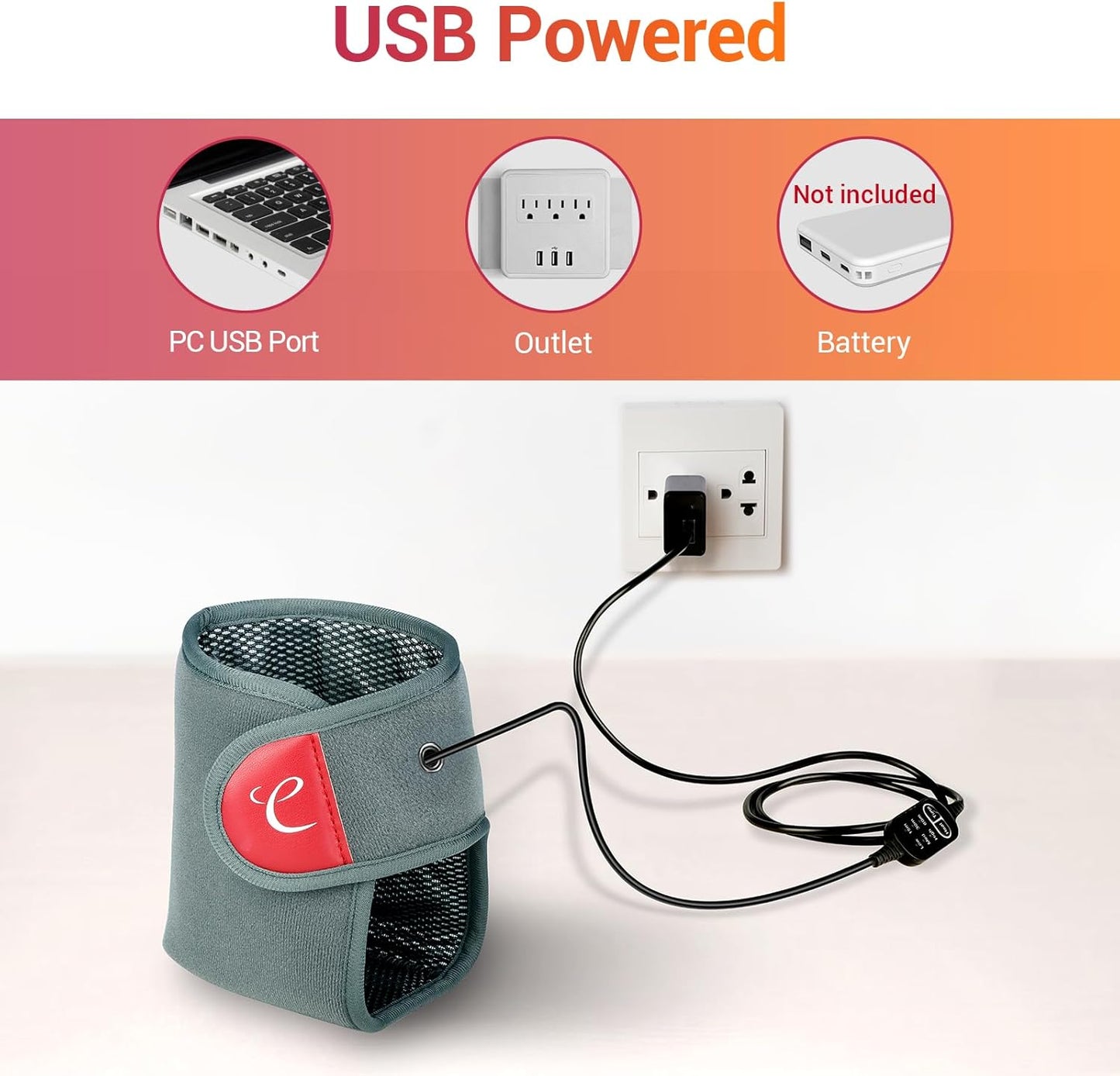 Comfytemp USB Wearable Heating Pad for Ankle and Feet With 3 Heat and Time Settings, Electric Heated Wrap for Achilles Tendonitis, Sprained Ankle, Heel Pain Relief, Plantar Fasciitis