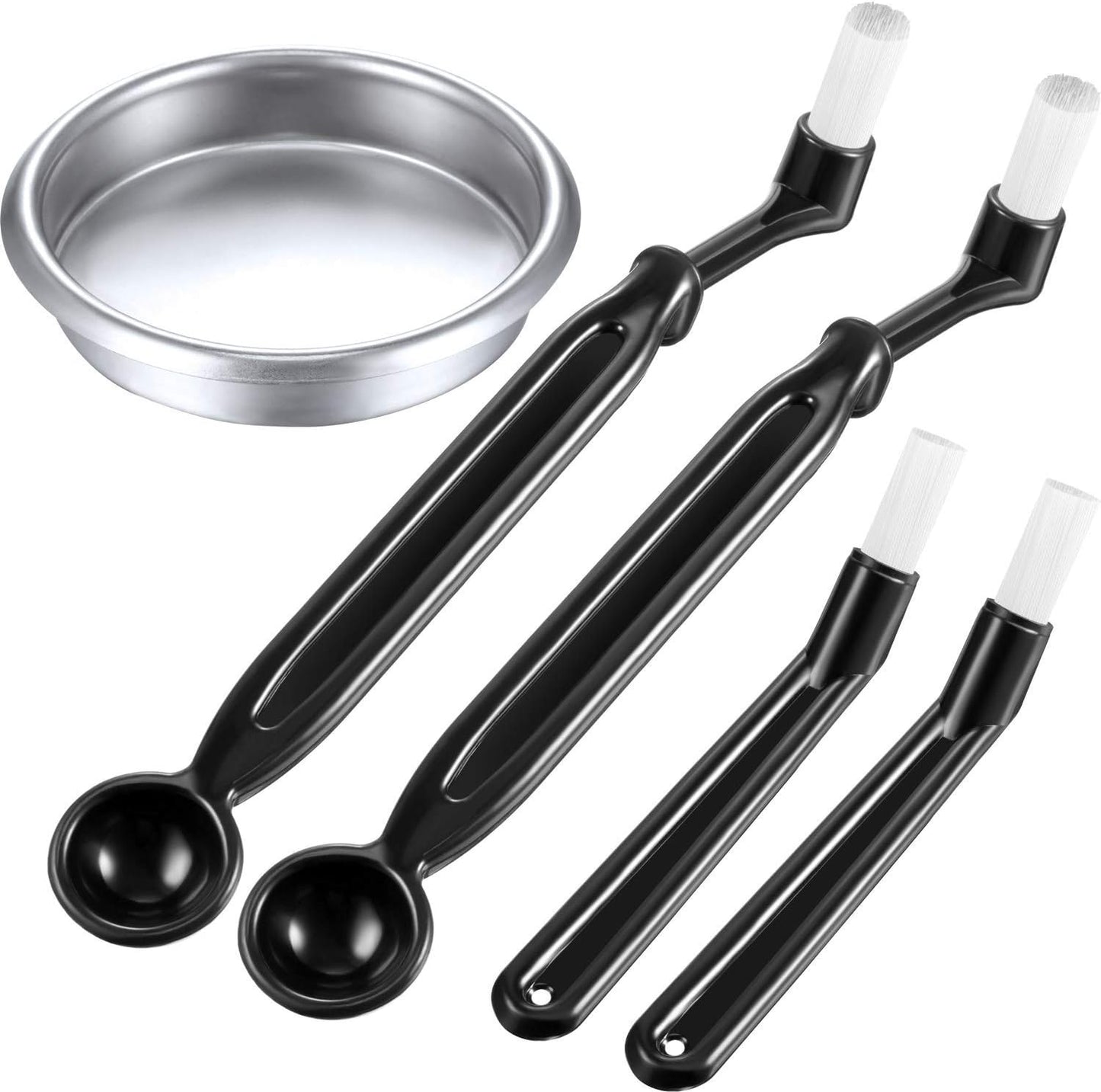 Coffee Machine Cleaning Set, 4 Pieces with Brush, Spoon, and 58 mm Stainless Steel Back Flush Insert