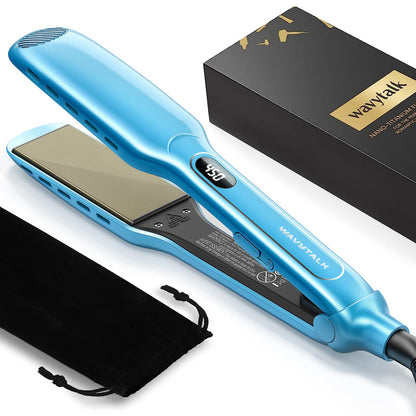 Wavytalk Wet to Straight Hair Straightener, Titanium 1.75 Inch Vent Sesh Wide Flat Iron, Straightener for Damp or Dry Hair with Dual Voltage Leave Silky & Smooth, Black