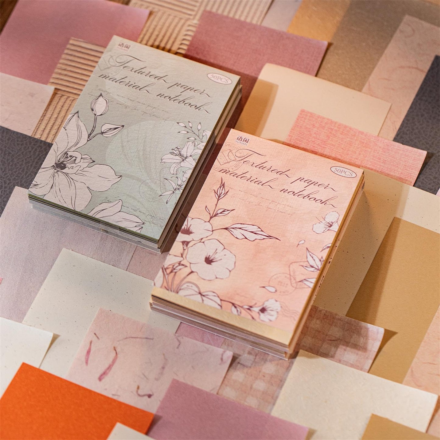 QCTC Textured Paper Pack - 100 Sheets Vintage Craft Paper for Scrapbooking, Bullet Journal, Collage & Card Making (4.72"x3.15")