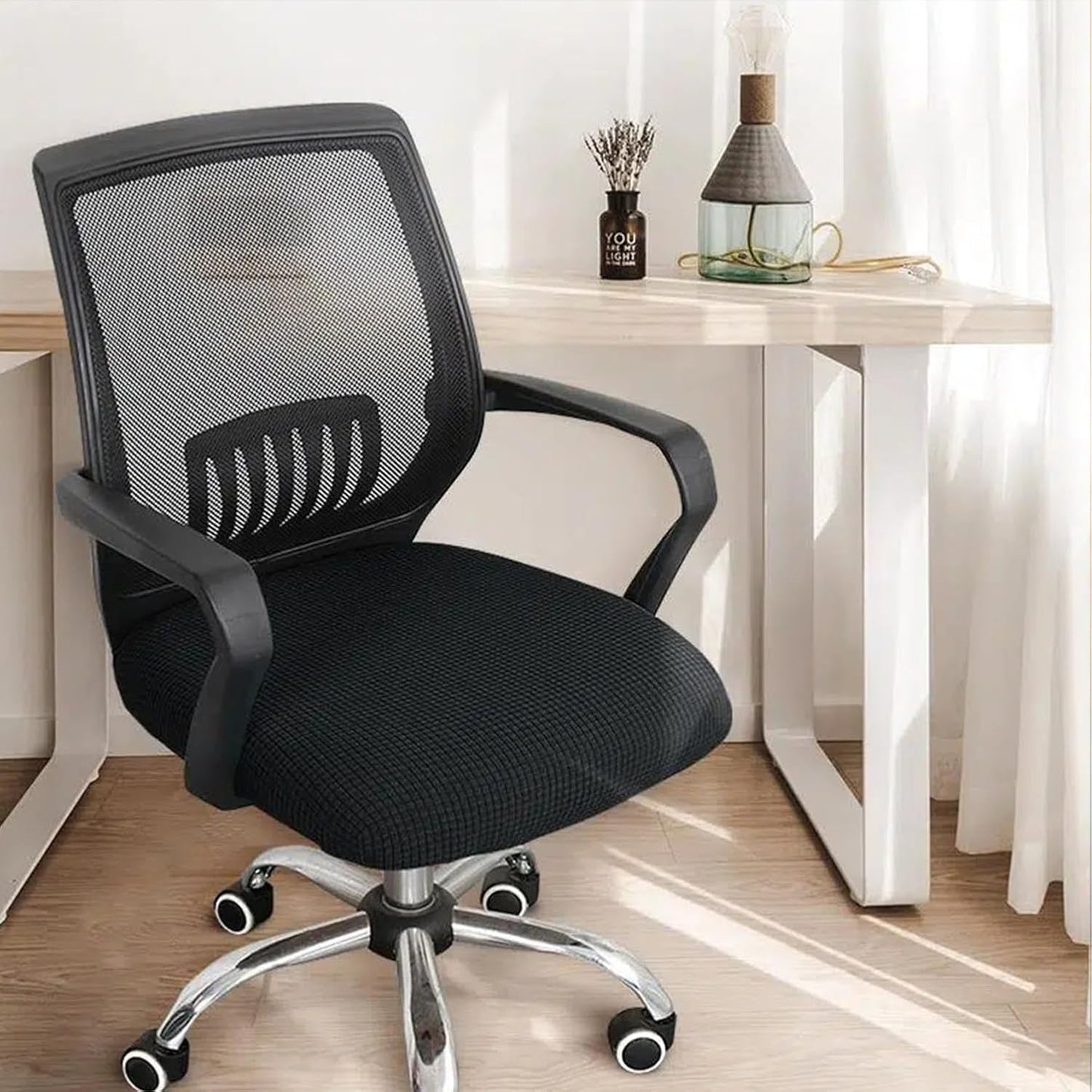 Stretchable Office Chair Cover, Computer Chair Slipcover for Desk Chairs, Machine Washable Spandex, Black