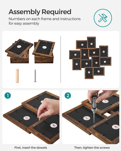 SONGMICS 4x6 Picture Frames Collage Wall Decor, 12-Pack Photo Collage Frame, Multi Picture Frame Set with Glass Front, Assembly Required, Rustic Brown URPF022X01