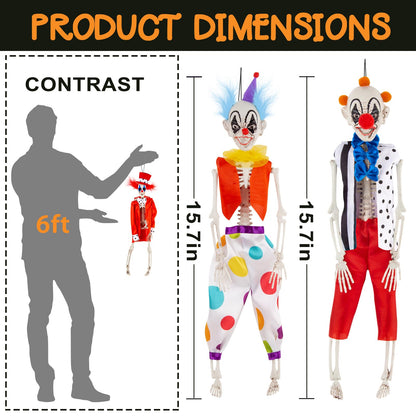 Halloween Skeleton Decorations - 16" Clown Skeleton Decorations, Full Body Mini Skeleton, Halloween Hanging Skeleton for Yard, Garden, Lawn, Patio, and Haunted House Decor - 3 Pack