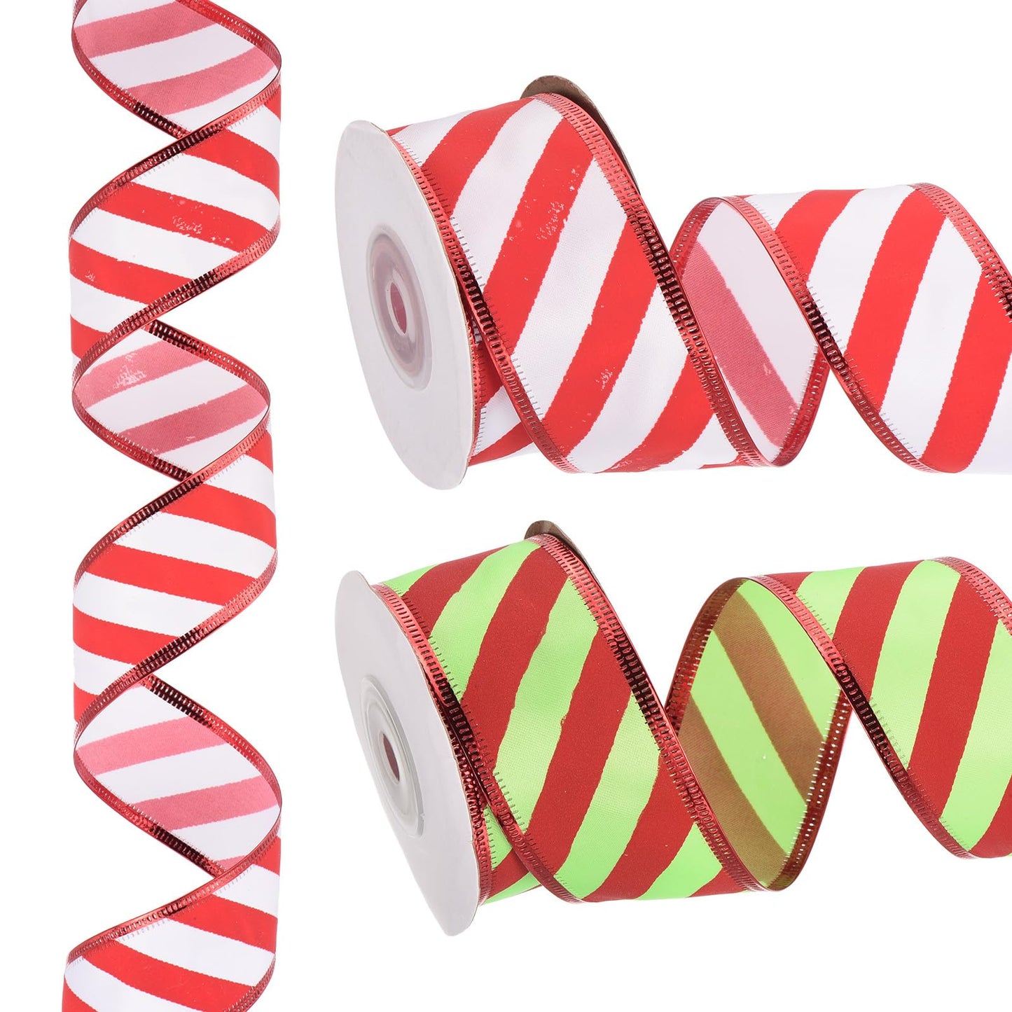 PATIKIL 20 Yards x 1.5" Striped Ribbon, Wired Gift Wrapping Ribbon Satin for Christmas Craft Birthday Wedding Festival Wreath, Red White/Red Green