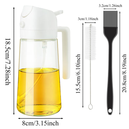 Ponpon Oil Sprayer for Cooking, 16oz Olive Oil Spray Bottle, Oil Dispenser for Kitchen for Barbecue, Salad, Cooking, Baking (Black)