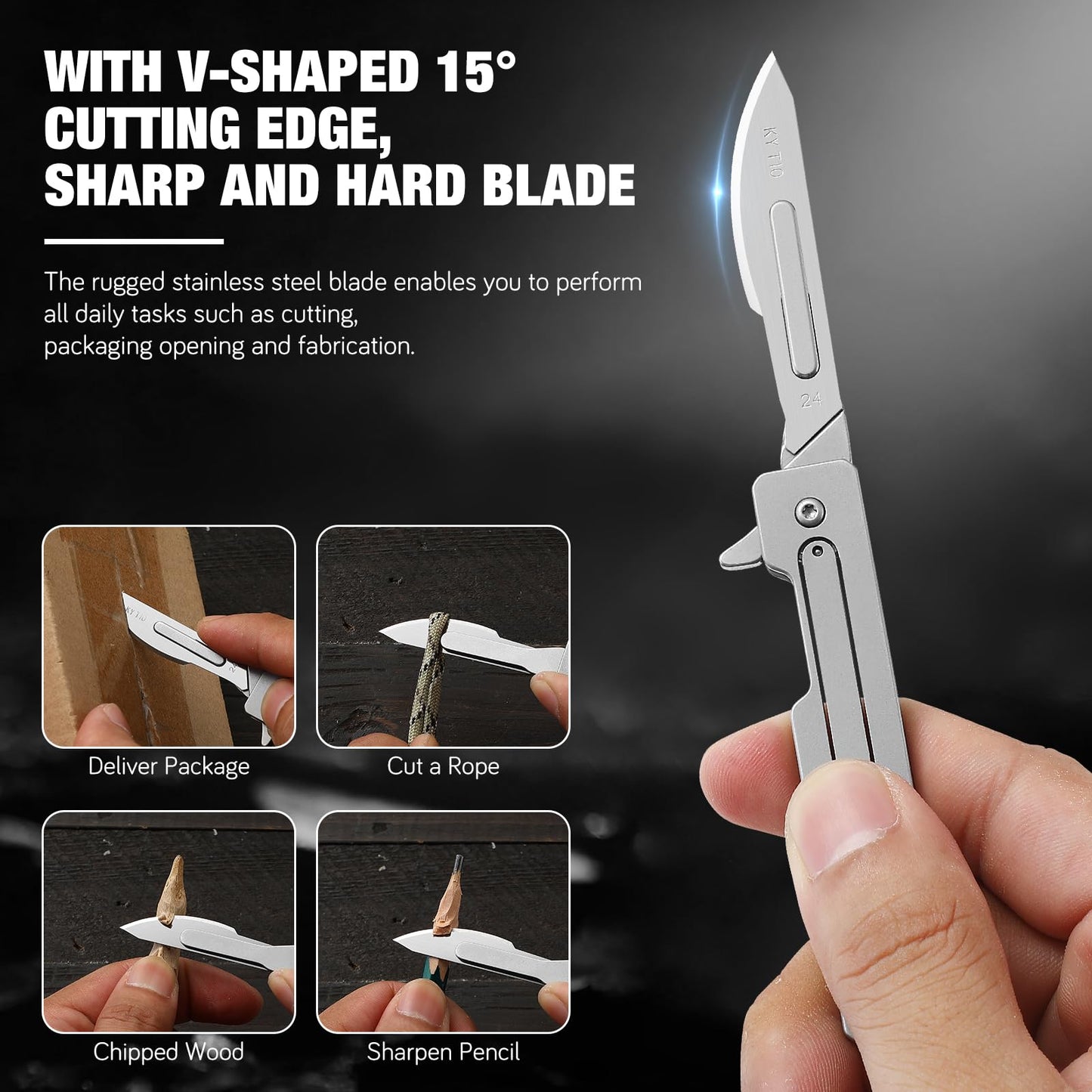 KUQIME Men's Outdoor Interchangeable Blade Folding Knife with 10#11 Carbon Steel Surgical Blades - Men's Multi-Purpose EDC Tool for Precision Cutting, Crafting, and Everyday Carry (20 grams)