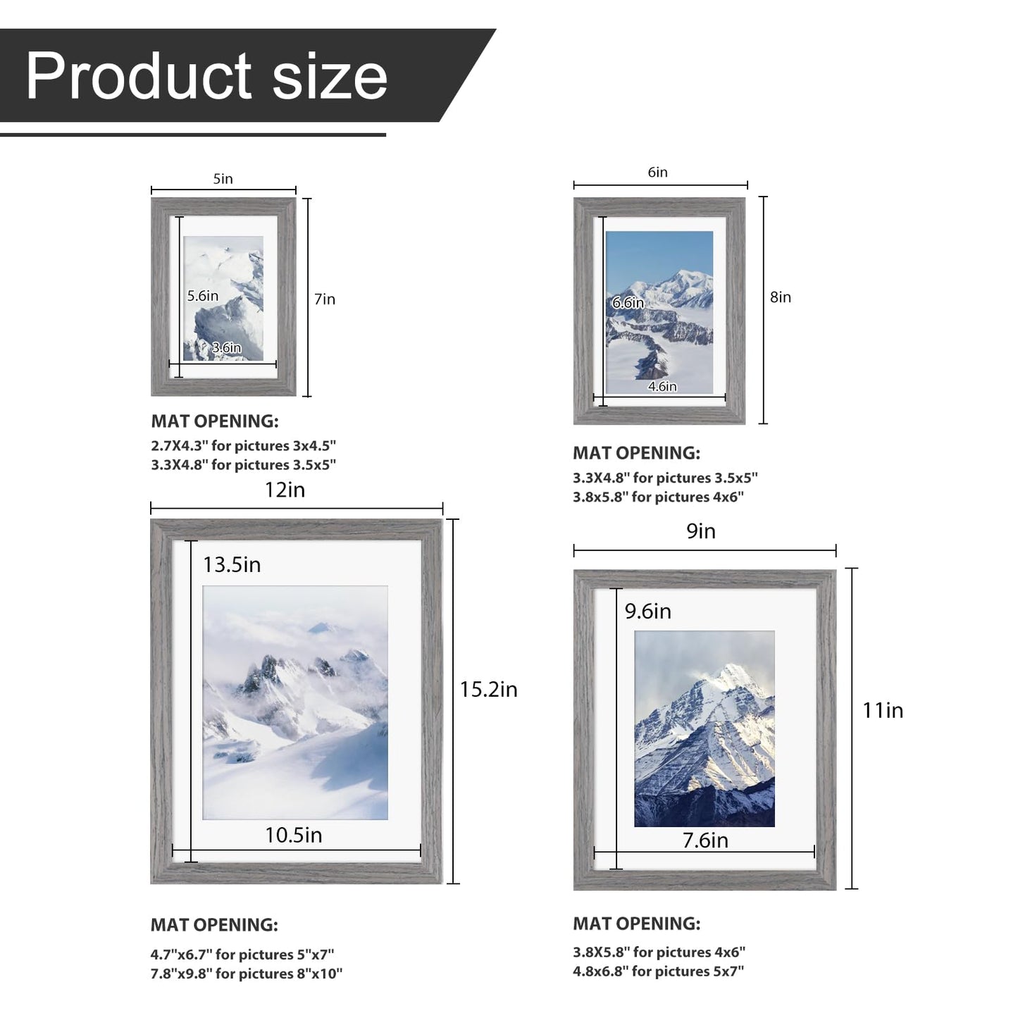 Egofine Picture Frame Set 12 Pack, Picture Frames Collage Wall Decor with Two 11x14, Two 8x10, Four 5x7, Four 4x6 for Wall and Tabletop, Made of Solid Wood, Covered by Plexiglass, Oak Grey