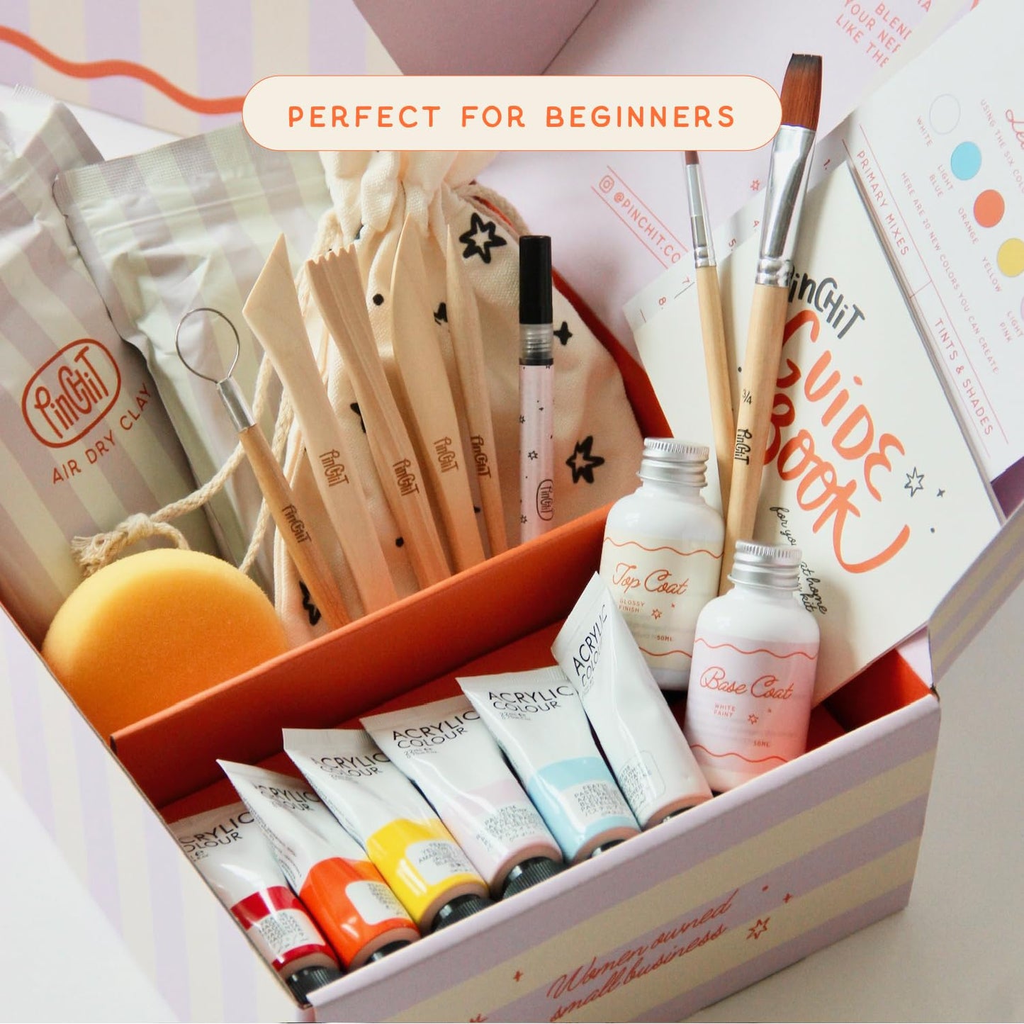 DIY Air Dry Clay Pottery Kit for Adults – Complete Craft Set with Tools, Paints & Guide – Beginner Friendly – No Kiln Needed – Unique Gift for Women – Muditation by PinchIt
