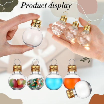 Bokon 25 Pack 1oz Mini Plastic Potion Bottles with Lids, Small Sand Art Bottles Ball Shaped Jar Tiny Clear Wishing Vial for Birthday Christmas Ornaments Halloween Party Decoration DIY Craft (Gold)