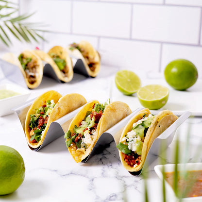 RTT Stainless Steel Taco Holder Stand, Set of 6 - Stylish Rack Holds Up to 3 Tacos Each, Keeping Shells Upright - Oven, Grill and Dishwasher Safe