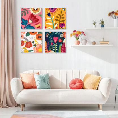 eimivrc 4 Pack Paint by Numbers Kit for Adults Framed,Flowers Paint by Numbers for Adults Beginner,DIY Acrylic Oil Painting for Home Wall Decor(8x8inch)