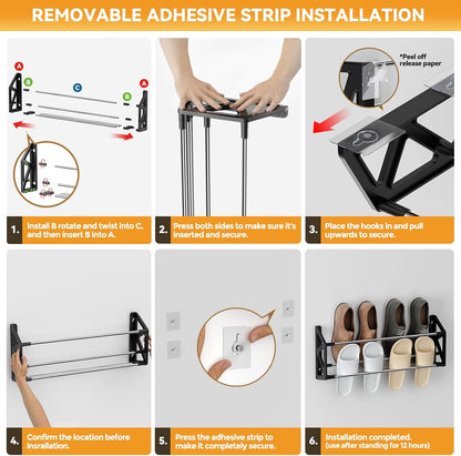 3 Pack 12 Hanging Shoe Rack for RV, Wall Shoe Rack with Sticky Adhesive Strips Slim Shoe Rack Shoe Holder Holds Pairs