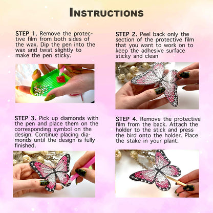 BEAUTYMEHNDI STORE 8 Pack Diamond Art Butterfly Plant Stakes – DIY Mini Diamond Painting Kit for Adults, Garden Decor, Partial Drill Jewel Art, Small Craft for Indoor & Outdoor Plants Adult