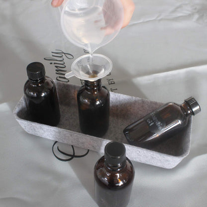 BPFY 12 Pack 4 oz Amber Boston Glass Bottle with Black Cap, Funnel, Labels for Homemade Vanilla Extract, Essential Oils, Wedding