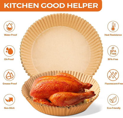 Vailnd 9-Inch Round Air Fryer Liners - 125PCS Non-Stick Parchment Paper, Oil Resistant & Food Grade