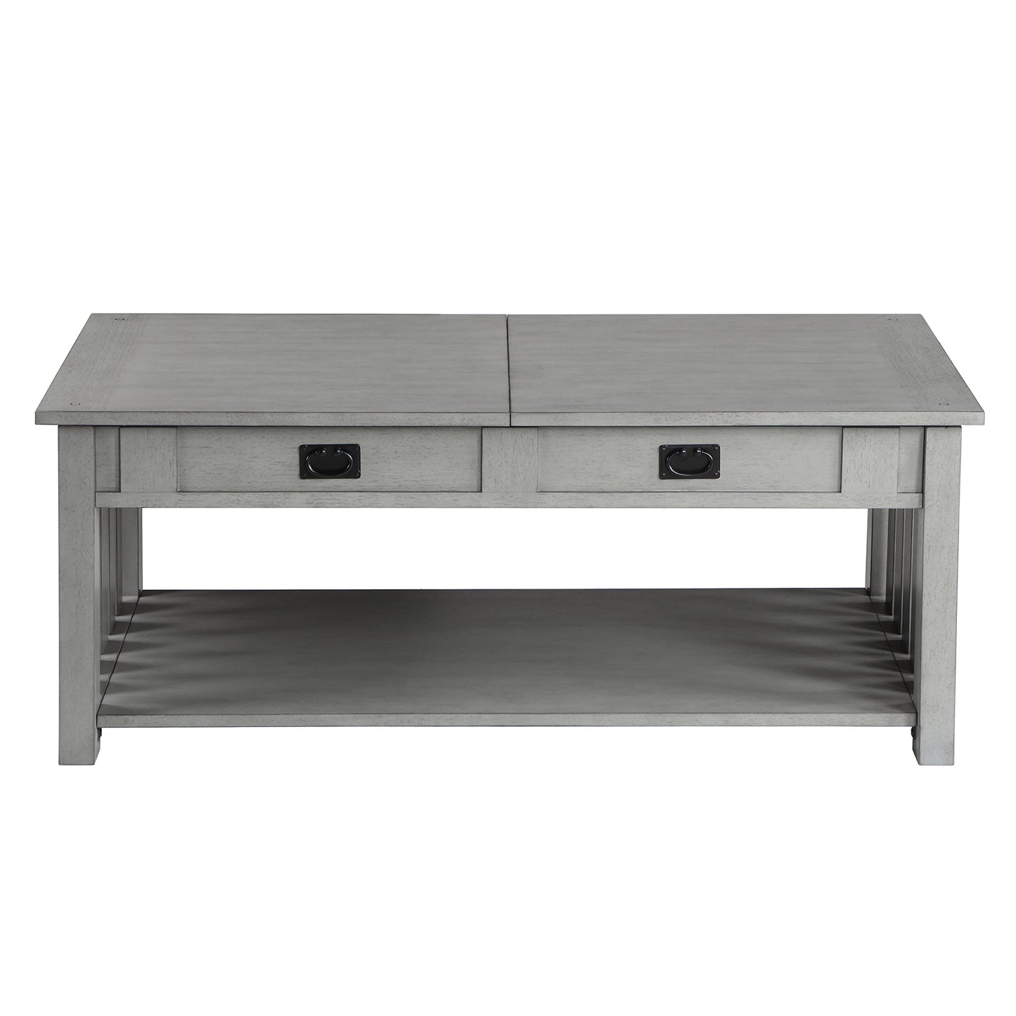 HOMES: Inside + Out Clairemont Farmhouse Rectangle Lift-Top Solid Wood 46 in. Coffee Table with 2-Drawer and 1-Shelf for Living Room, Bedroom, Reception Room, Gray